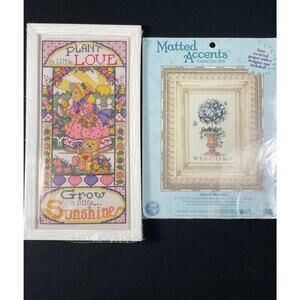 2 Counted Cross Stitch Kits, Matted Accents and Design Works Crafts